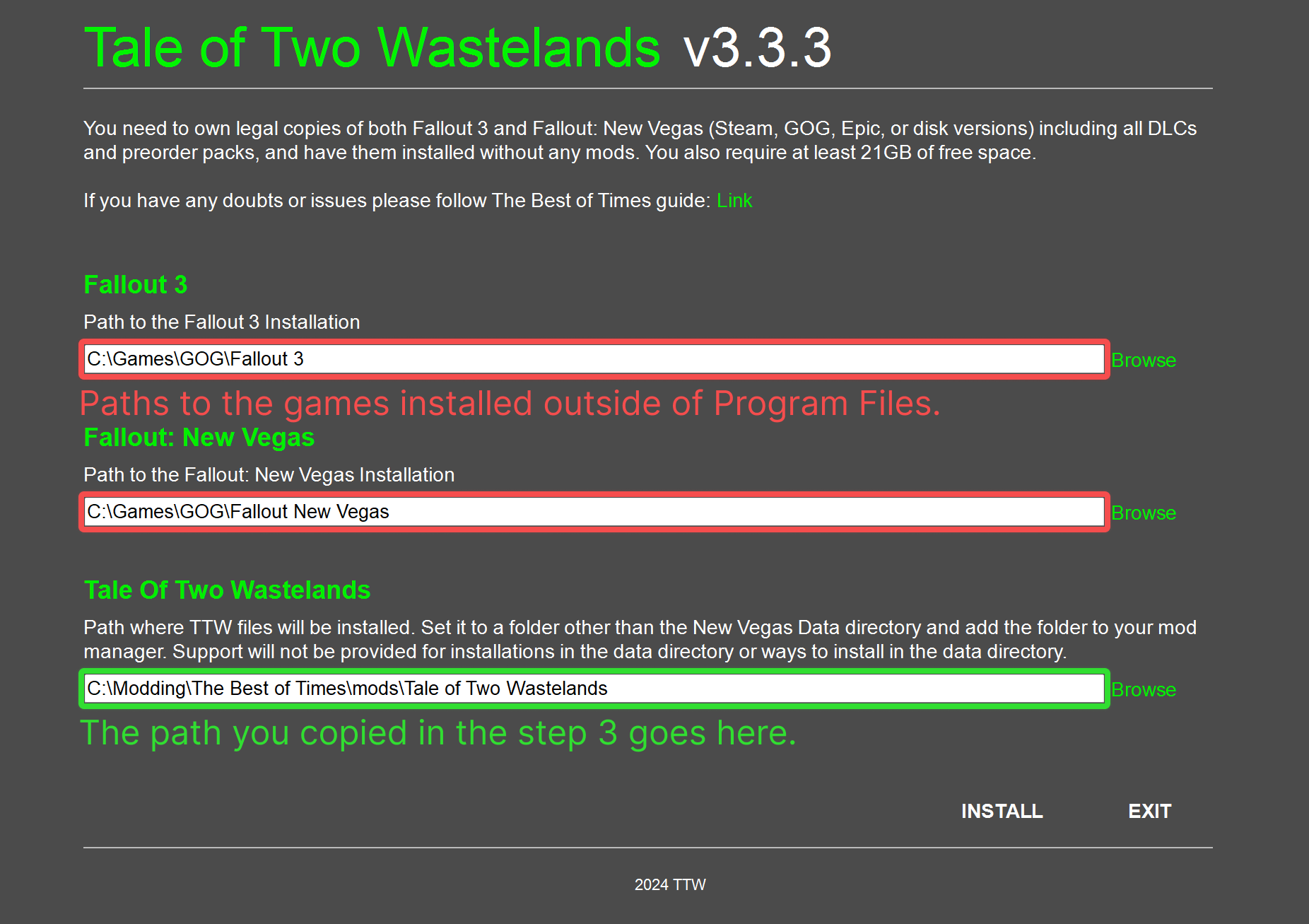 TTW installation paths